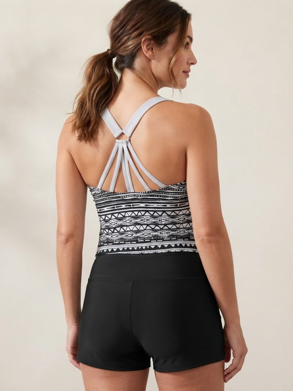 Black & White Tribal Print Tankini Swim Top – Size S